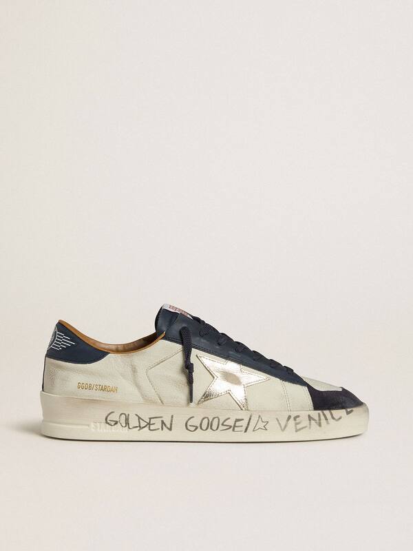 Golden Goose - Men's Stardan in nubuck with metallic leather star and blue nappa heel tab in 