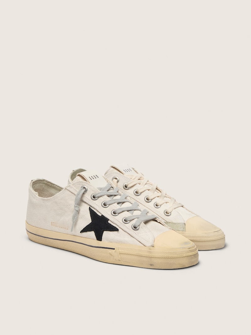 Golden Goose - Men's V-Star  with black suede star and embroidered lettering in 