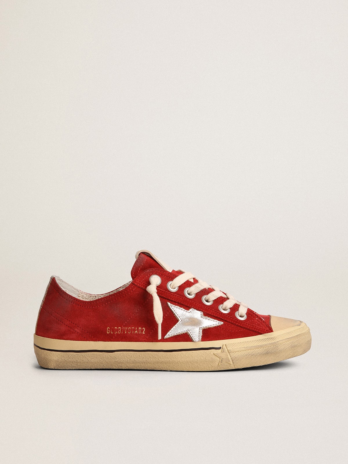 Men s V Star LTD in dark red suede with silver star and heel tab Golden Goose