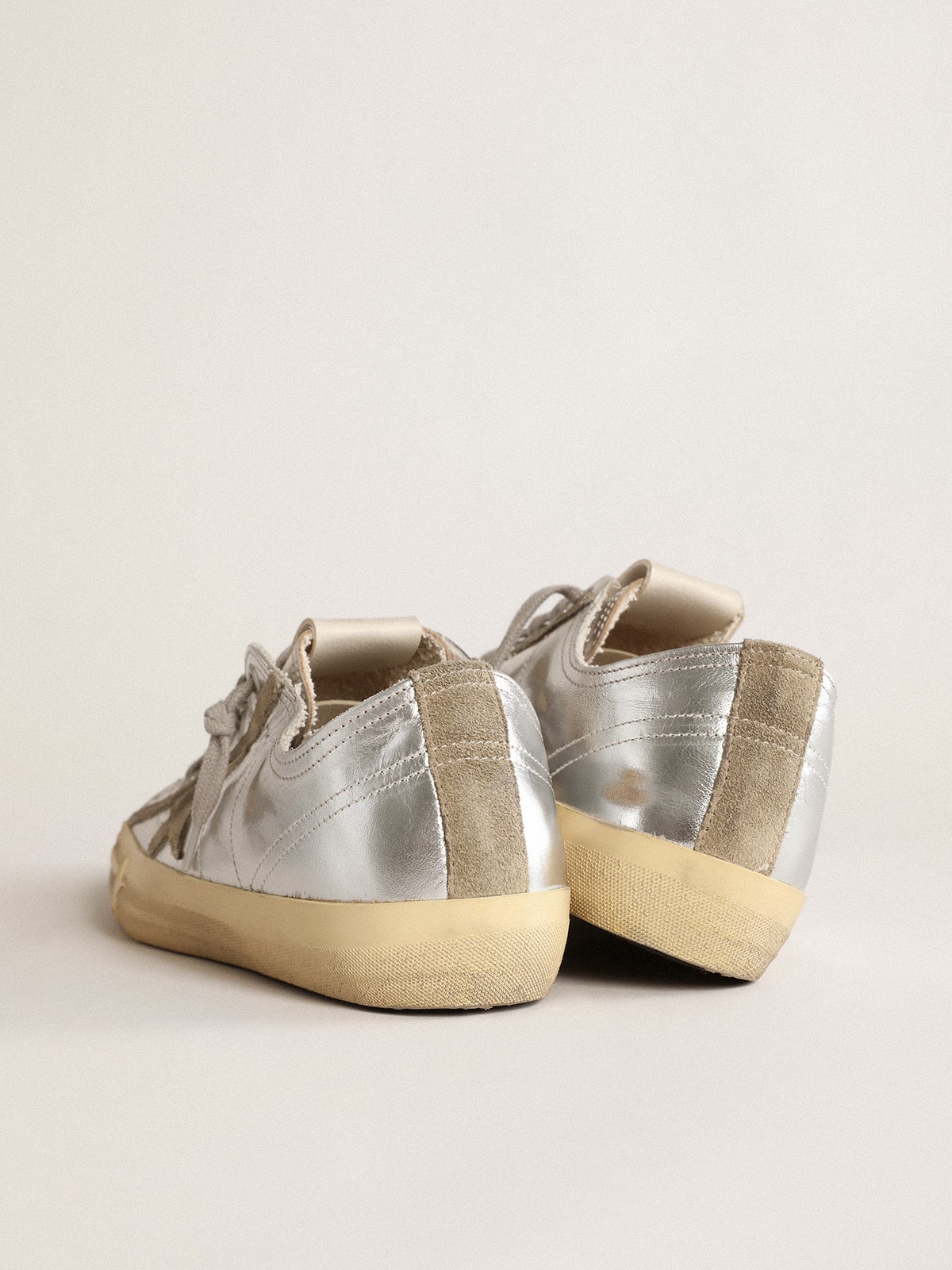 Golden Goose - Men’s V-Star LTD sneakers in silver metallic leather with star in ice-gray suede in 