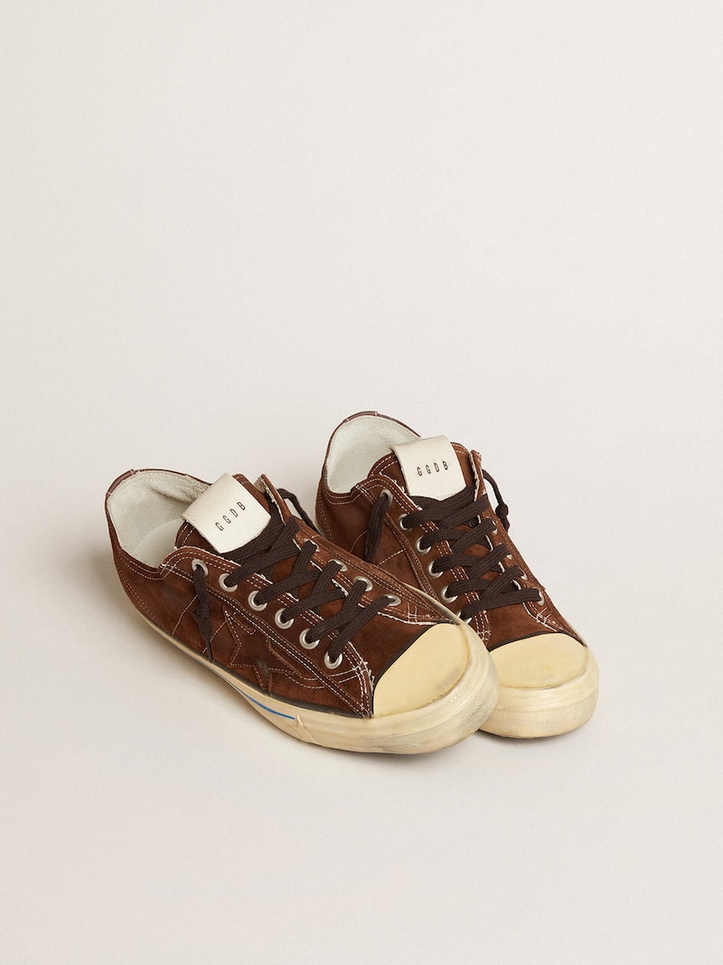 Golden Goose - Sneakers homme V-Star LTD en daim marron fonc&eacute; avec &eacute;toile ton sur ton in 