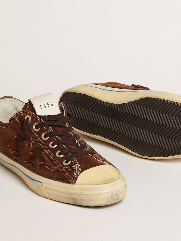 Golden Goose - Men's V-Star LTD sneakers in dark brown suede with tone-on-tone star in 