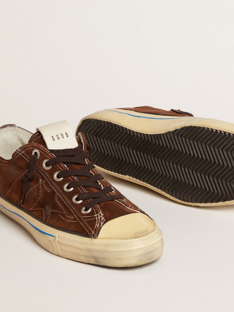 Golden Goose - Sneakers homme V-Star LTD en daim marron fonc&eacute; avec &eacute;toile ton sur ton in 