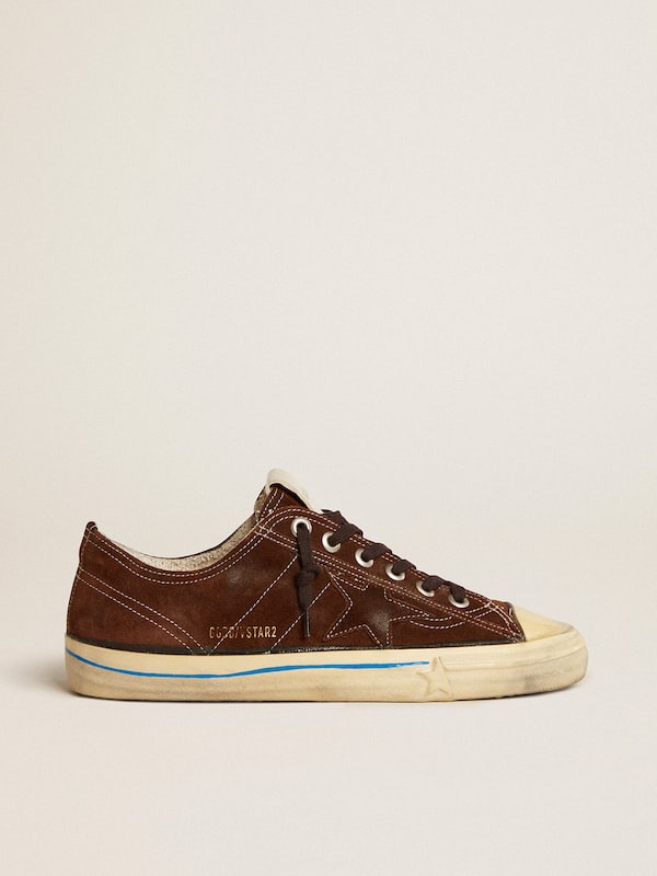 Golden Goose - Men's V-Star LTD sneakers in dark brown suede with tone-on-tone star in 