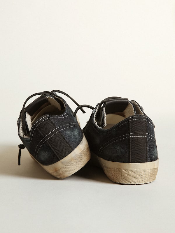 Golden Goose - V-Star sneakers in midnight-blue denim with black leather star and toe in 