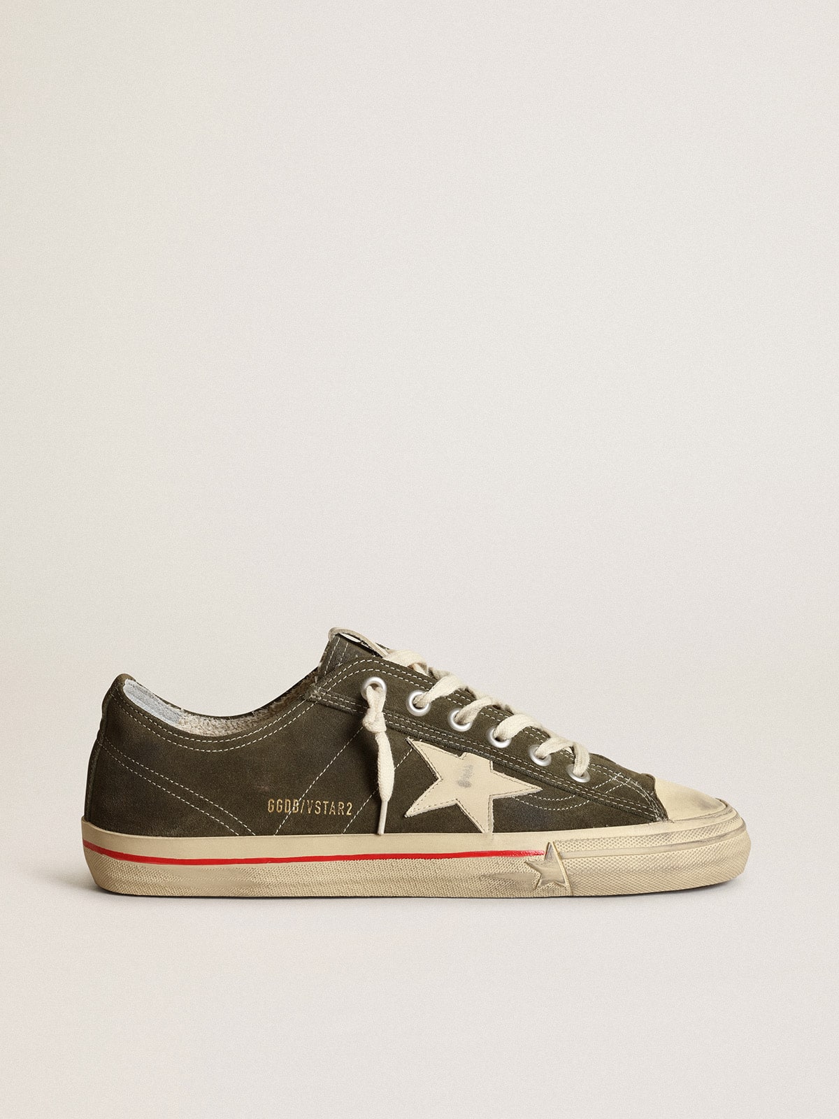 Golden Goose - Men's V-Star LTD in dark green suede with ivory star in 