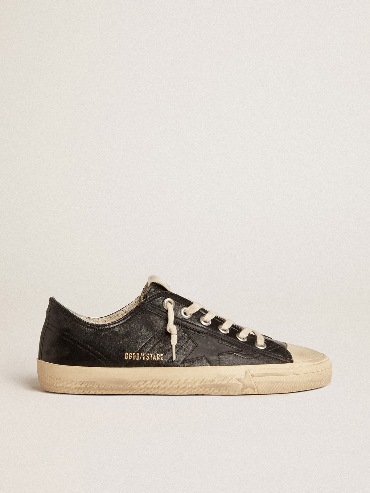 Men s V Star in black nappa leather with a black leather star Golden Goose