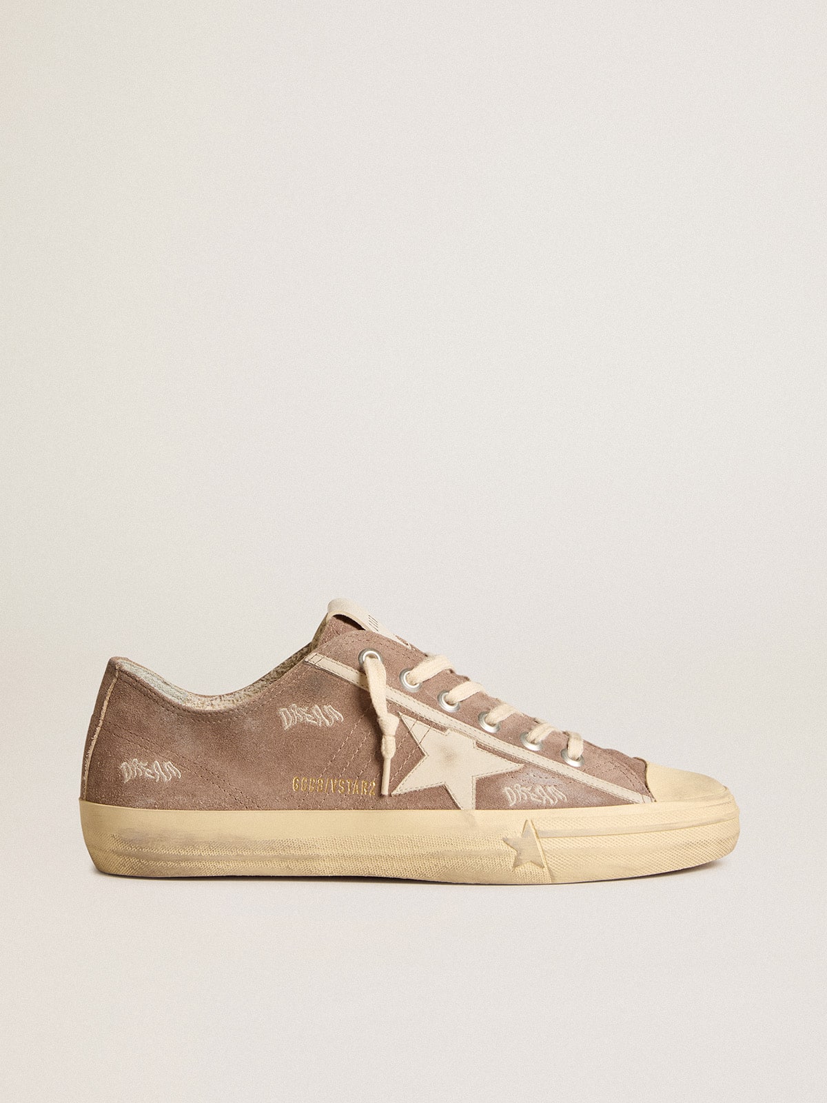 Golden Goose - V-Star homme en daim gris tourterelle avec étoile en cuir gris clair in 