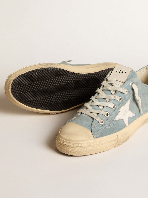 Golden Goose - V-Star in silver-blue suede with white leather star in 