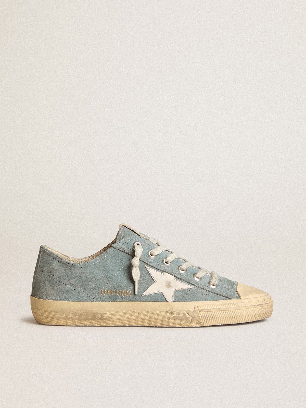 Golden Goose - V-Star de ante color celeste plateado con estrella de piel blanca in 