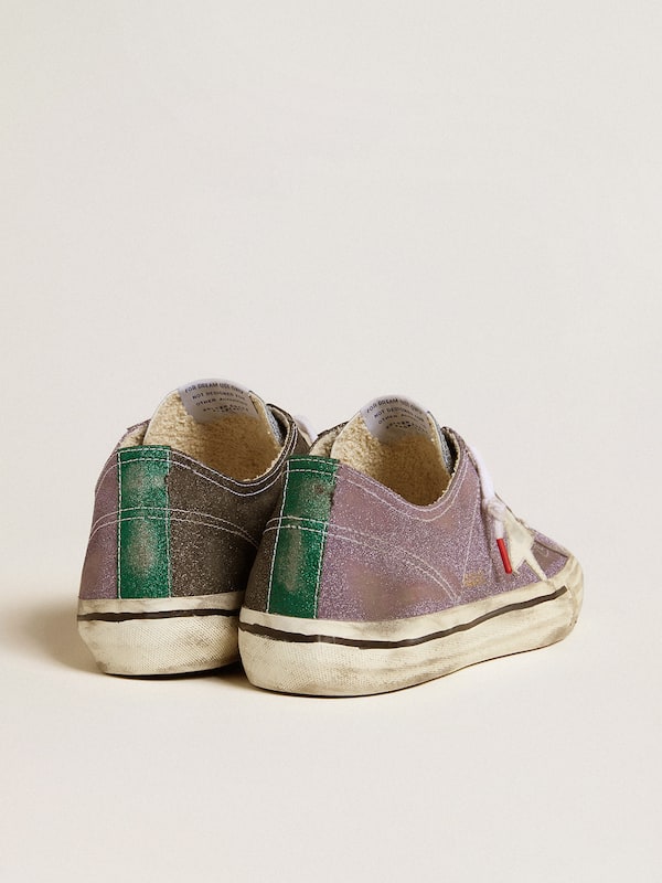 Golden Goose - Men’s V-Star LAB in lilac leather and glitter with white star and silver glitter tongue in 