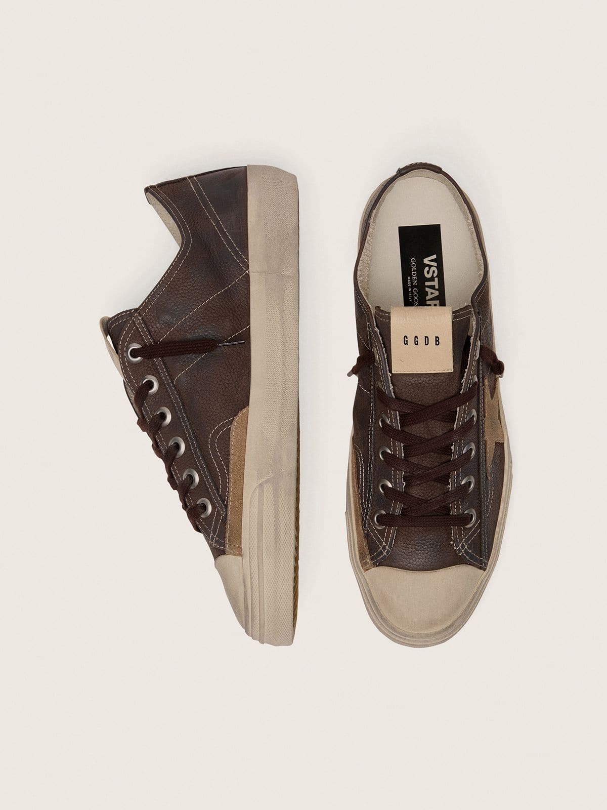 Golden Goose - Men's V-Star in brown nubuck with tobacco-colored suede star in 