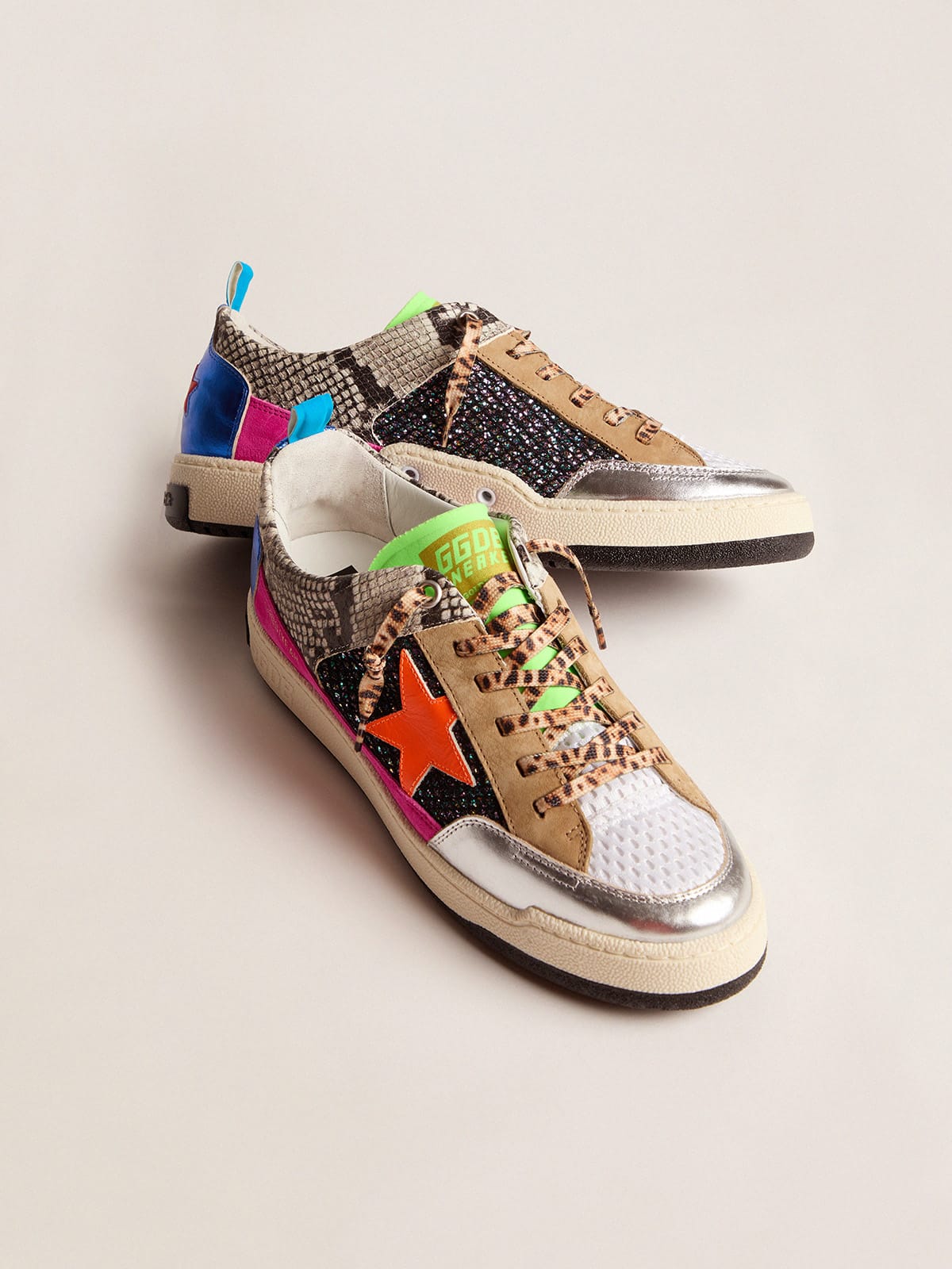 Golden Goose - Men’s snakeskin-print Yeah sneakers with orange star in 