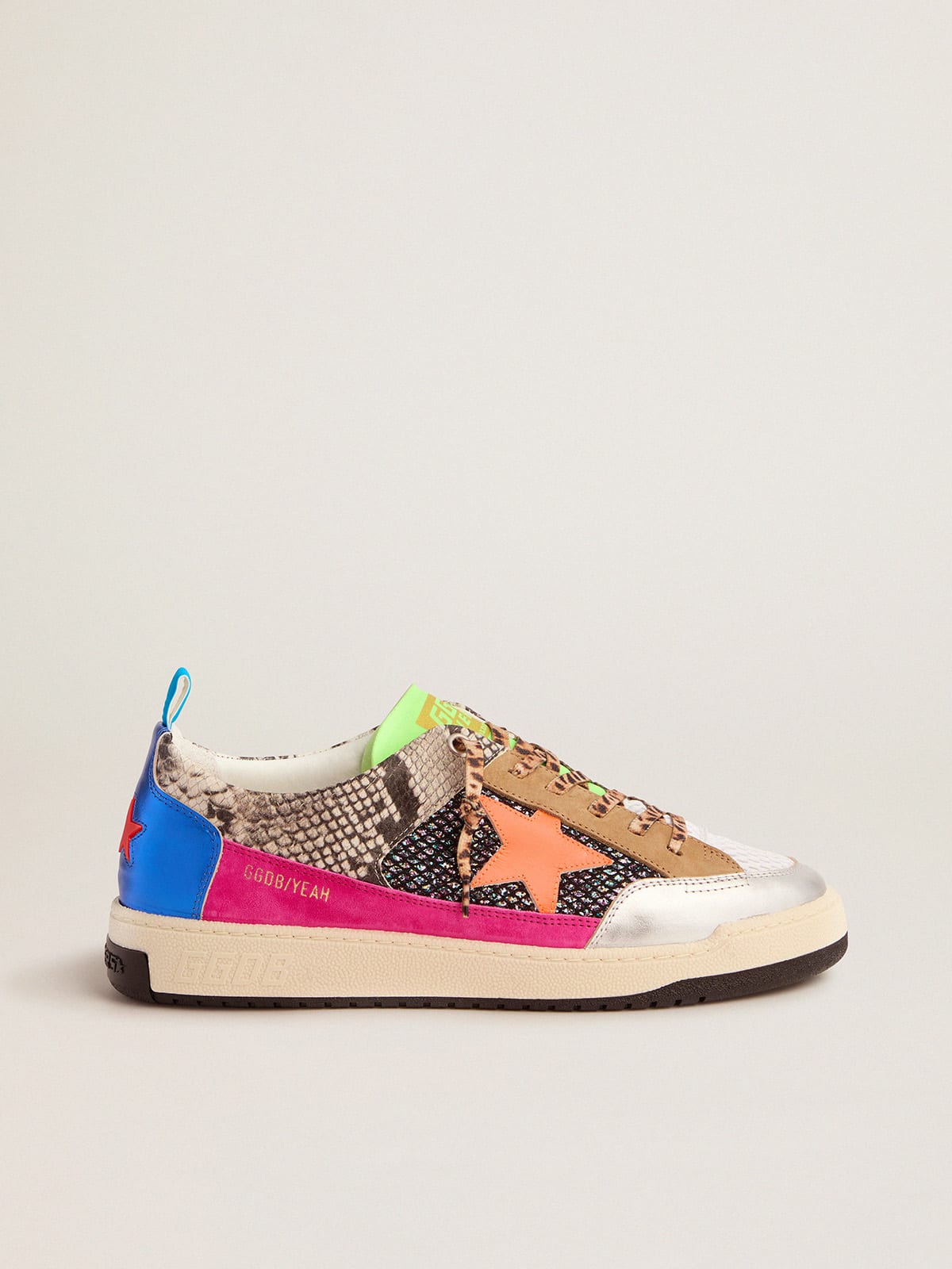 Golden Goose - Men’s snakeskin-print Yeah sneakers with orange star in 