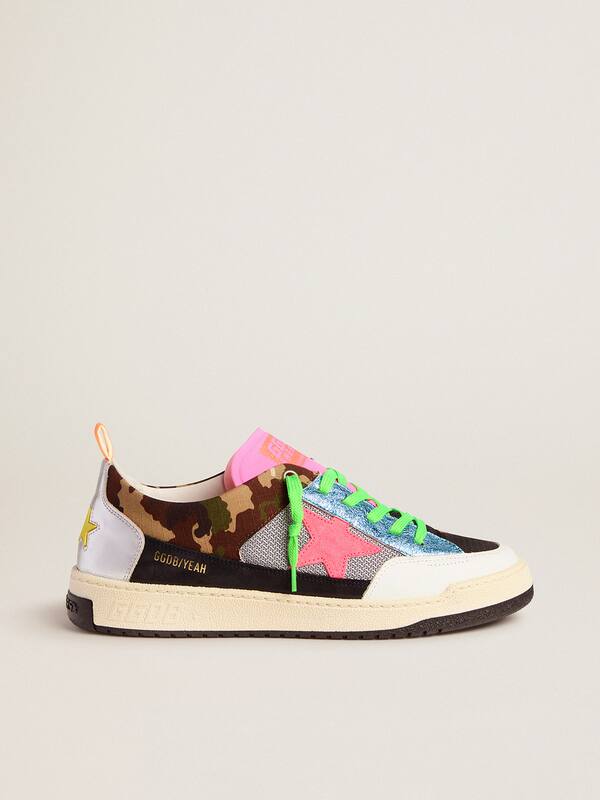 Men&rsquo;s camouflage Yeah sneakers with fuchsia star