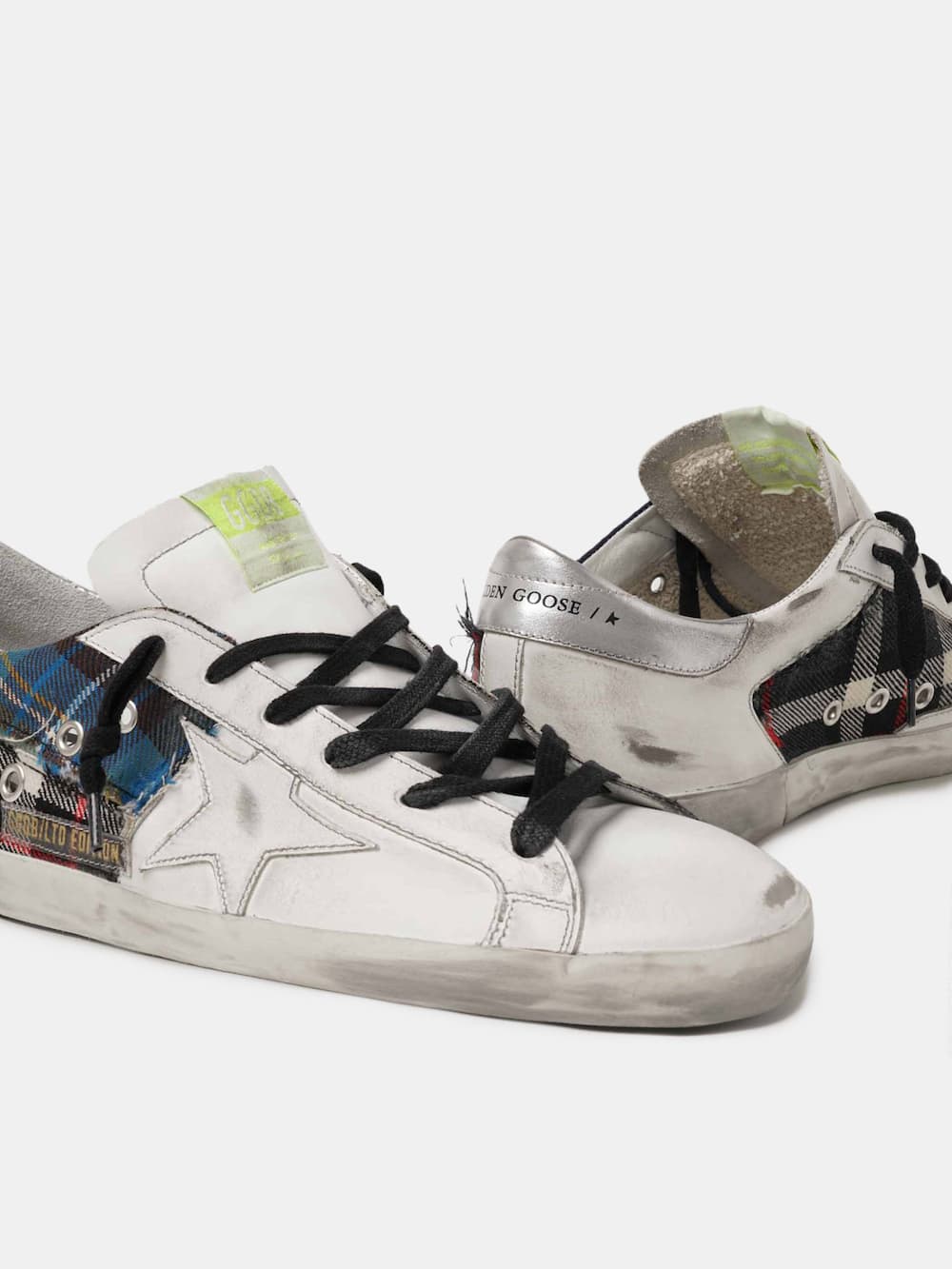 Men's Limited Edition LAB white Super-Star sneakers with tartan insert ...