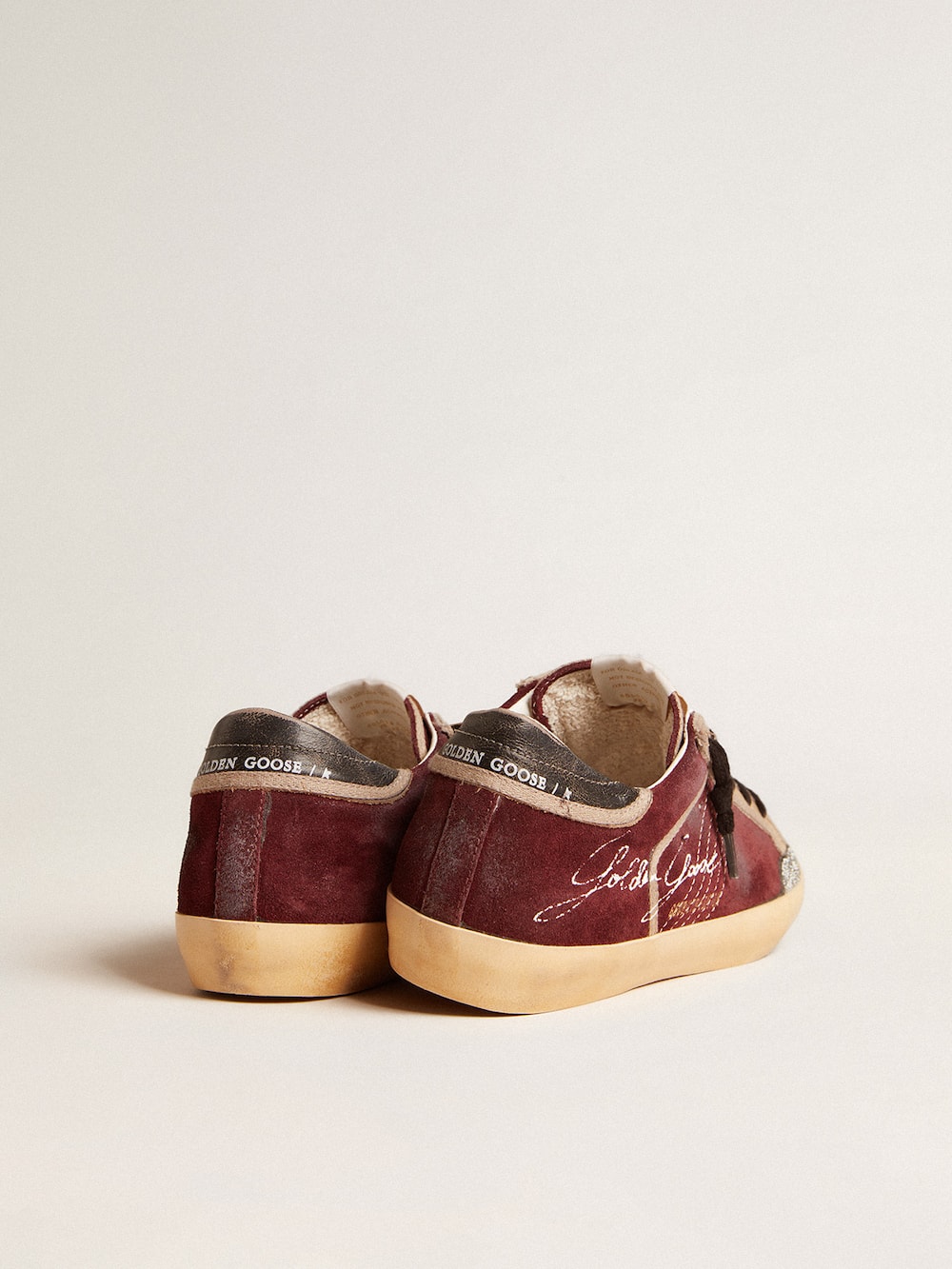 Golden Goose - Men’s Super-Star Penstar LAB in burgundy suede with perforated star in 