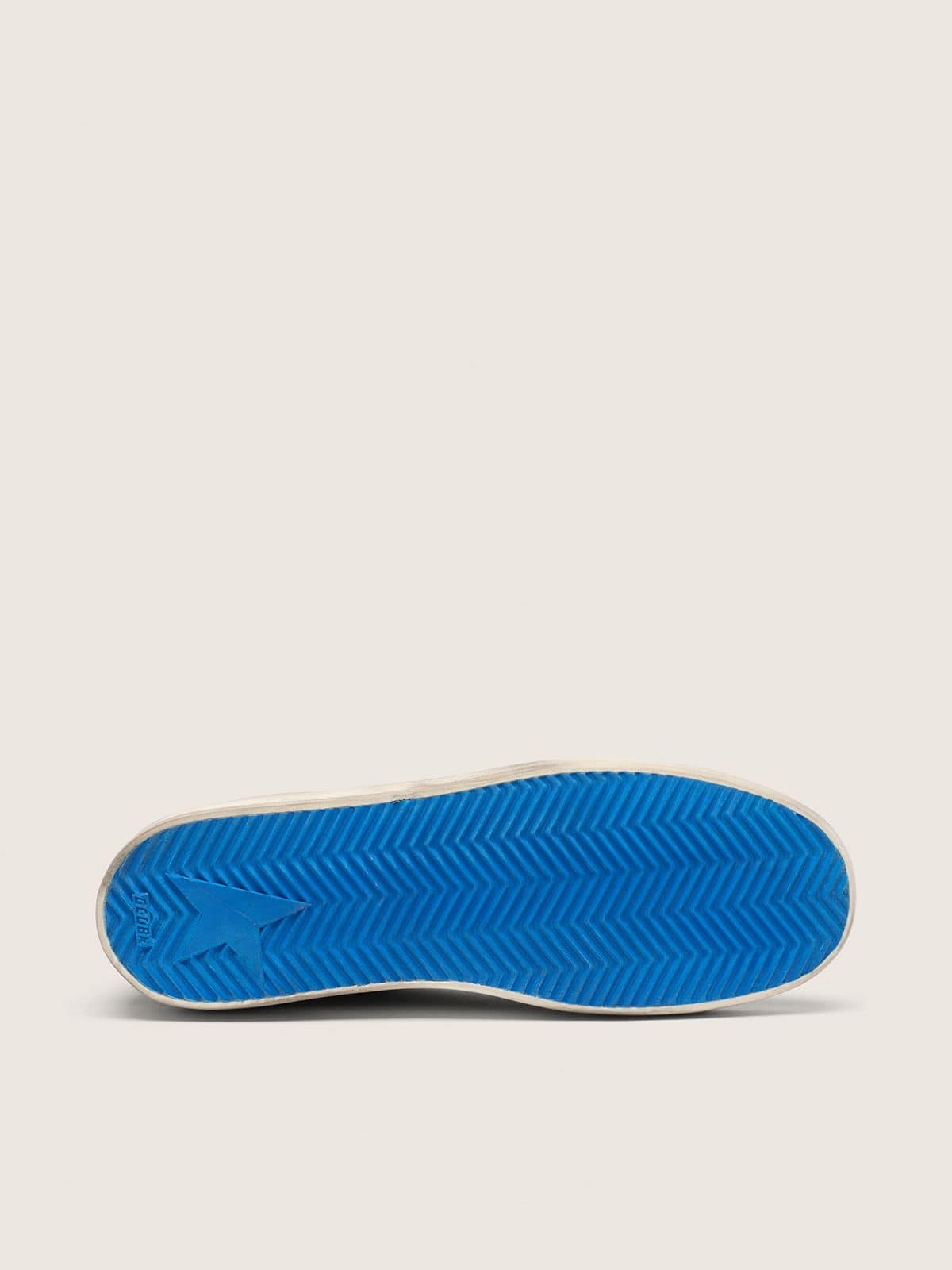 Golden Goose - Men's Stardan in black leather with blue star and black distressed mesh in 