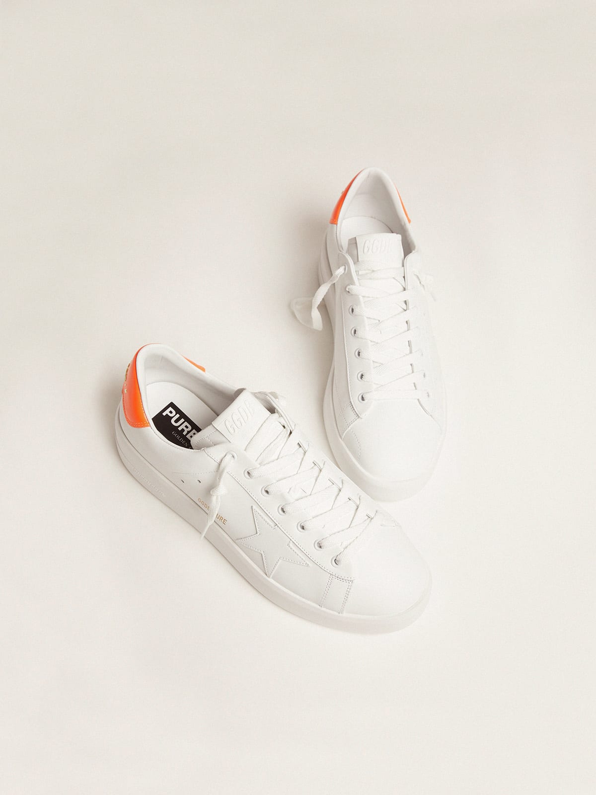 Golden Goose - Zapatillas deportivas Purestar blancas con refuerzo del talón naranja flúor in 