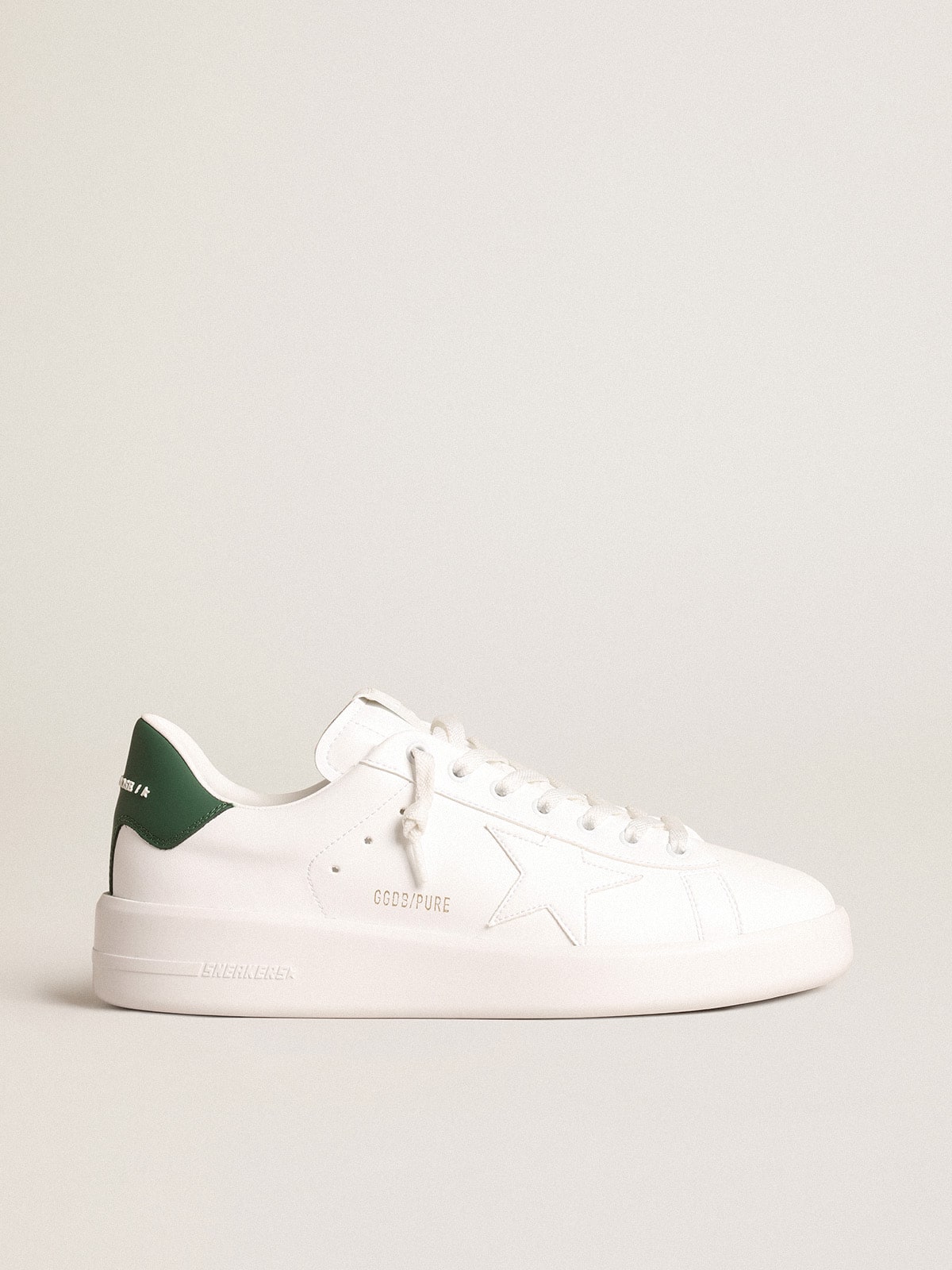 Golden Goose - Purestar avec étoile d’origine bio blanche et contrefort en cuir mat vert in 