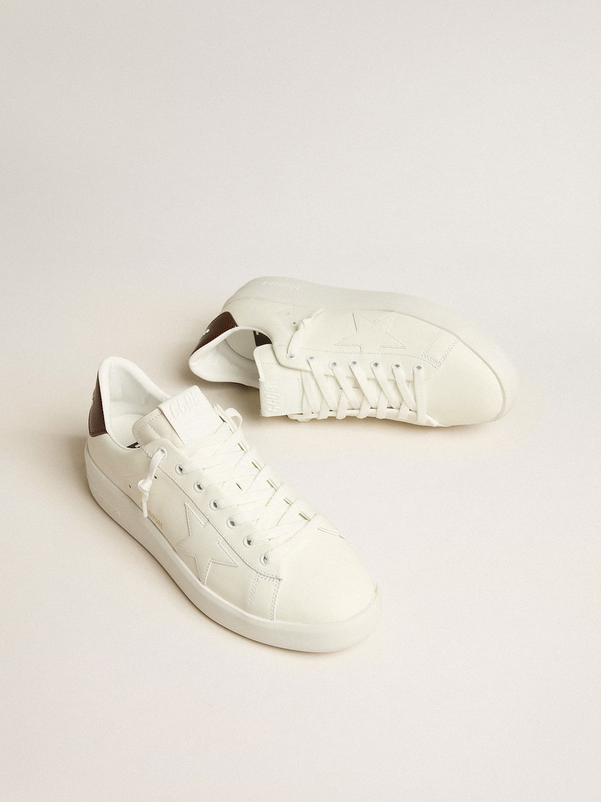 Purestar with white star and burgundy lizard-print heel tab | Golden Goose