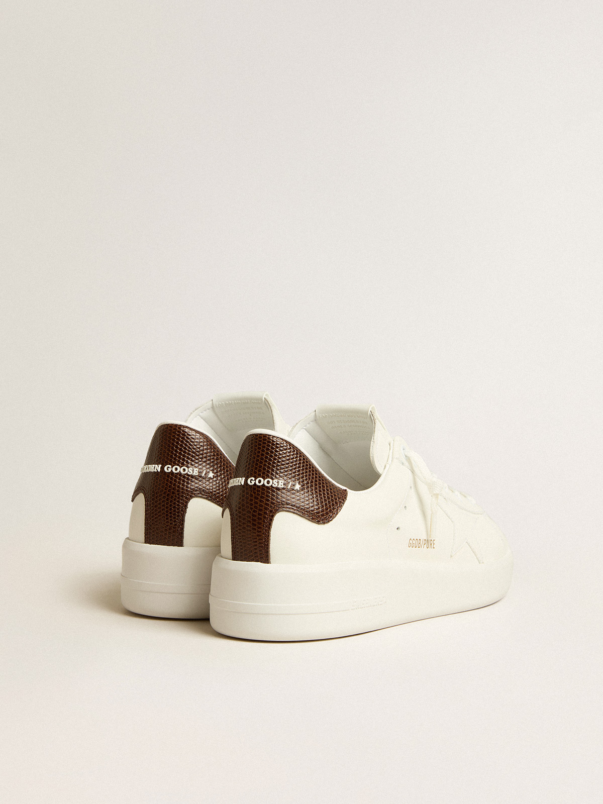 Golden Goose - Purestar with white star and burgundy lizard-print heel tab in