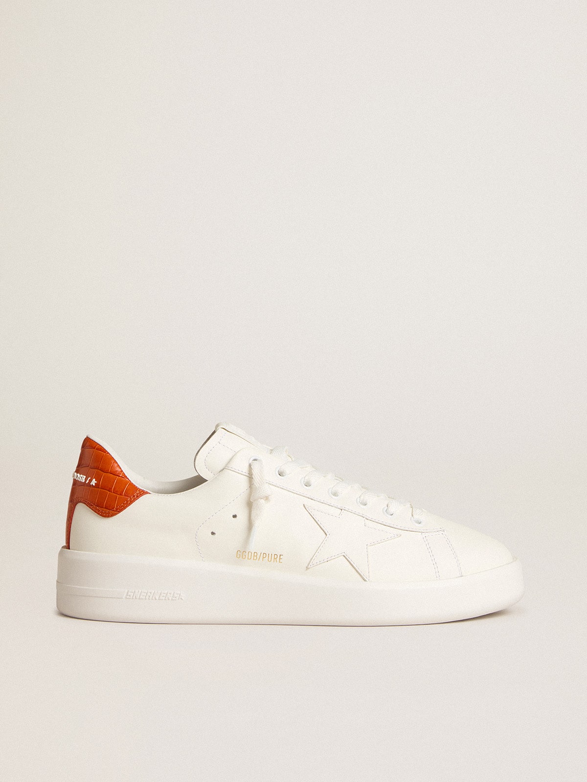 Golden Goose - Men's Purestar with white leather star and orange heel tab in 