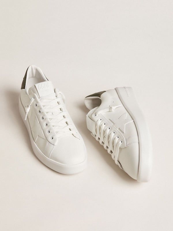 Golden Goose - Men's Purestar with white leather star and dark green heel tab in 