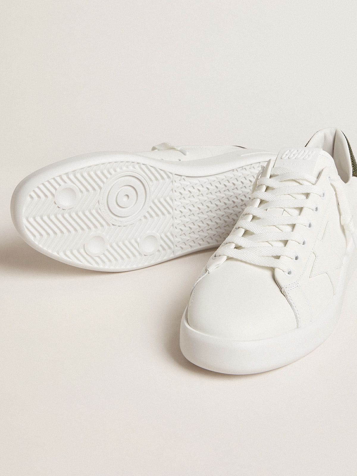 Golden Goose - Men's Purestar with white leather star and dark green heel tab in 