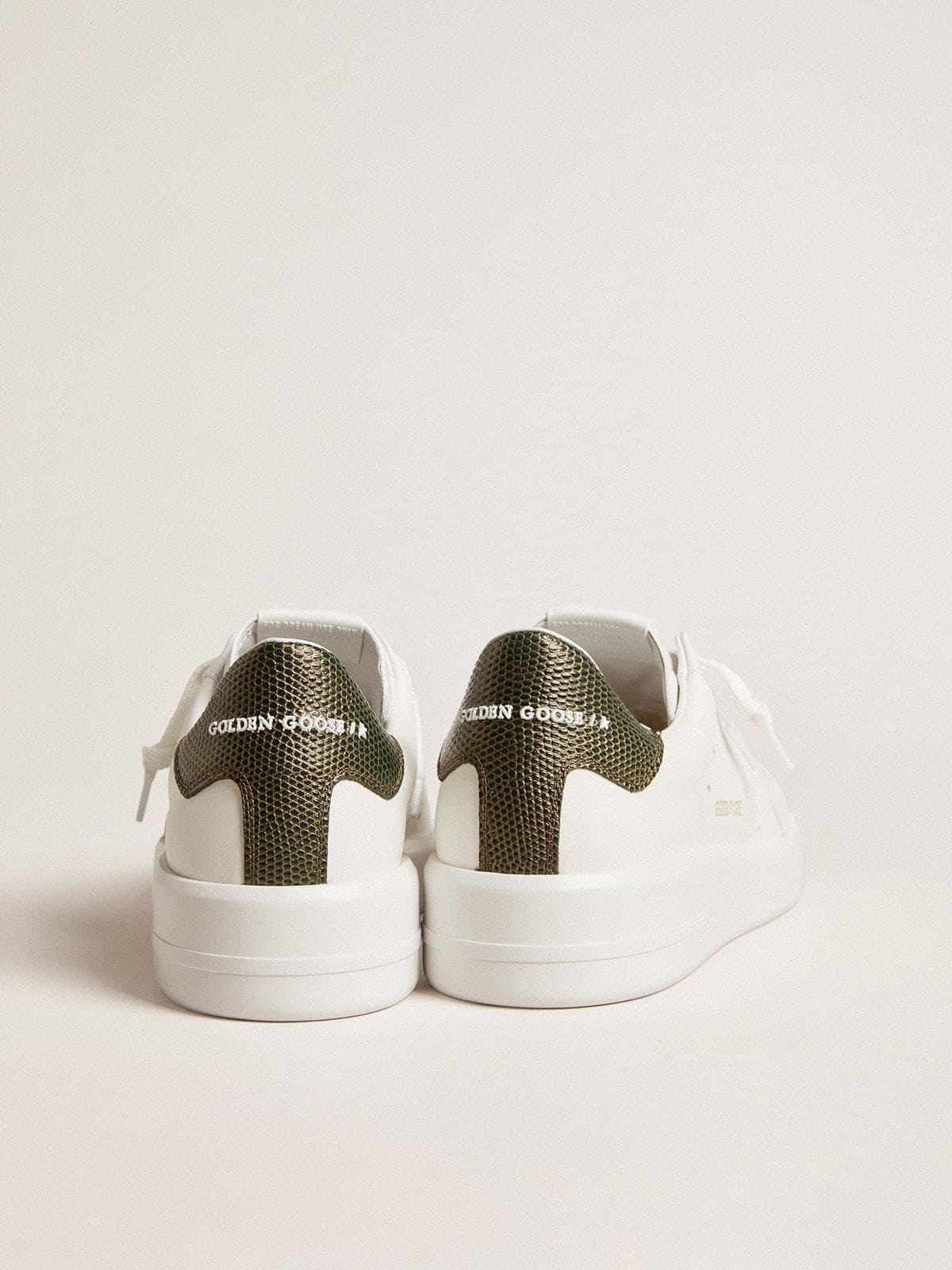 Golden Goose - Men's Purestar with white leather star and dark green heel tab in 