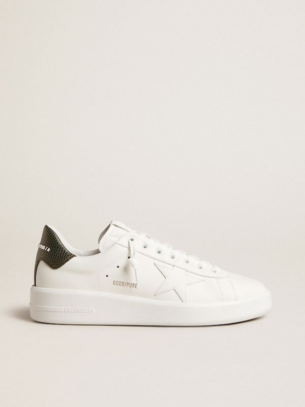 Golden Goose - Men's Purestar with white leather star and dark green heel tab in 
