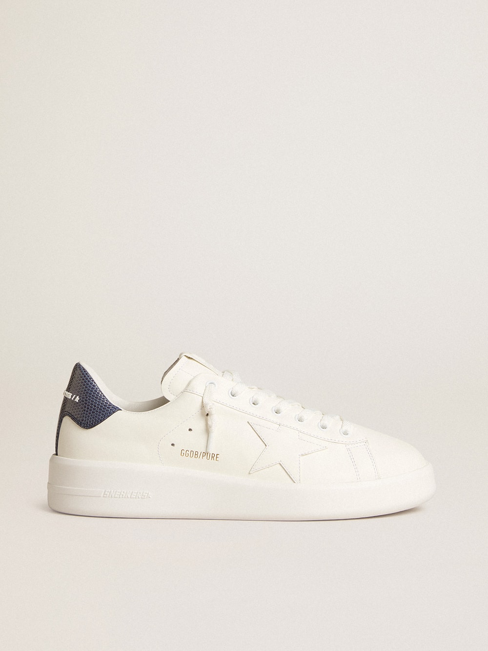 Golden Goose - Purestar in leather with white star and blue lizard leather heel tab in 