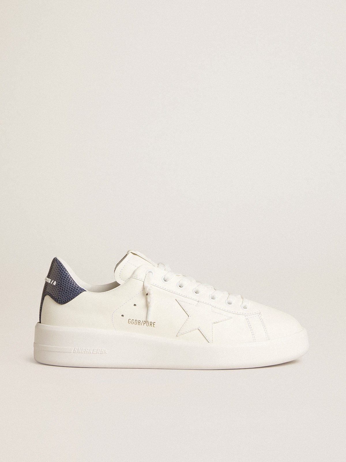 Golden Goose - Purestar de couro com estrela branca e talão de couro lagarto azul in 