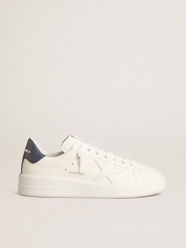 Golden Goose - Men's Purestar in leather with white star and blue lizard leather heel tab in 