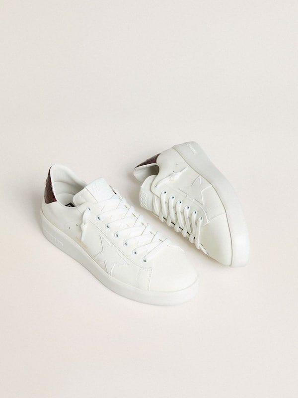 Golden Goose - Men’s Purestar with white leather star and burgundy croc-print leather heel tab in 