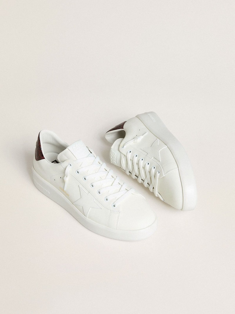 Golden Goose - Purestar de hombre con estrella de piel blanca y refuerzo del tal&oacute;n de piel burdeos cocodrilo in 