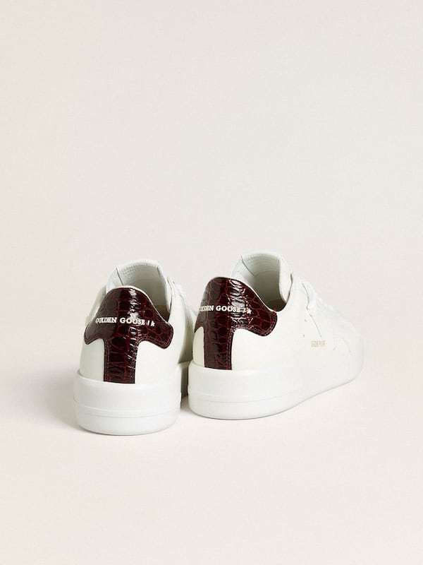 Golden Goose - Men’s Purestar with white leather star and burgundy croc-print leather heel tab in 