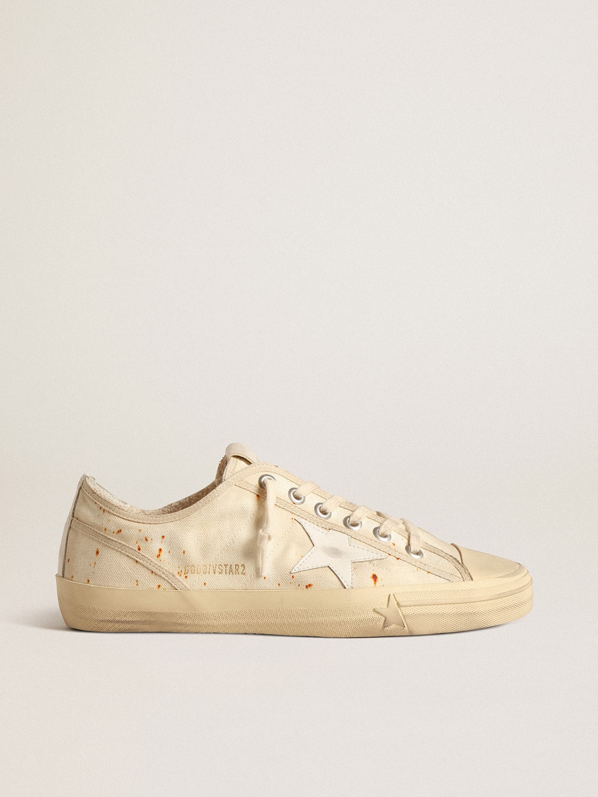 Golden Goose - V-Star Uomo LAB in canvas con stella in pelle e macchie color ruggine in 