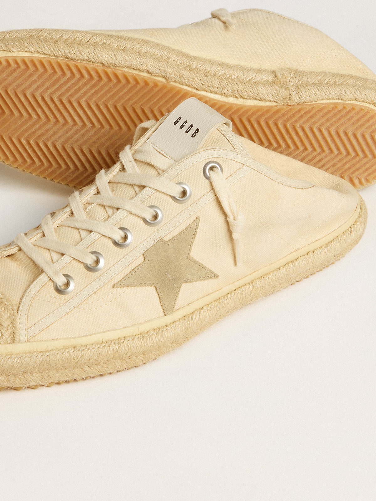 Golden Goose - Men's V-Star Sabot in canvas with beige suede star in 