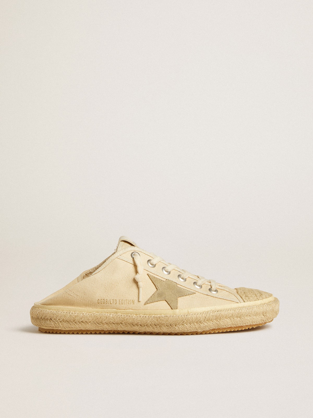 Golden Goose - Men's V-Star Sabot in canvas with beige suede star in 