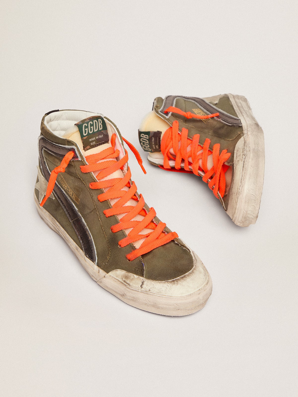 Golden Goose - Slide Penstar in canvas verde militare con stella ghiaccio in 