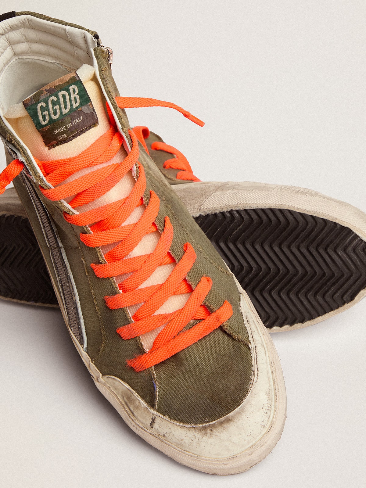 Golden Goose - Slide Penstar in canvas verde militare con stella ghiaccio in 