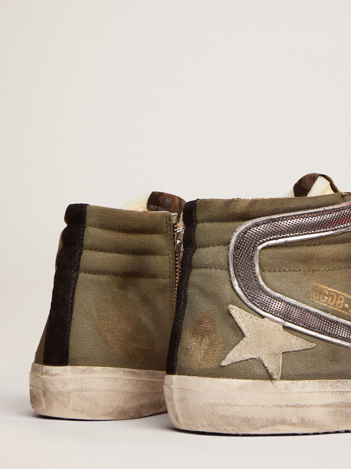 Golden Goose - Slide Penstar in canvas verde militare con stella ghiaccio in 