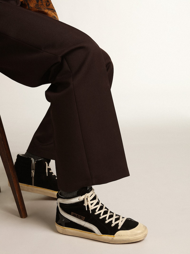 Golden Goose - Slide Penstar homme en daim noir avec &eacute;toile noire et virgule blanche in 