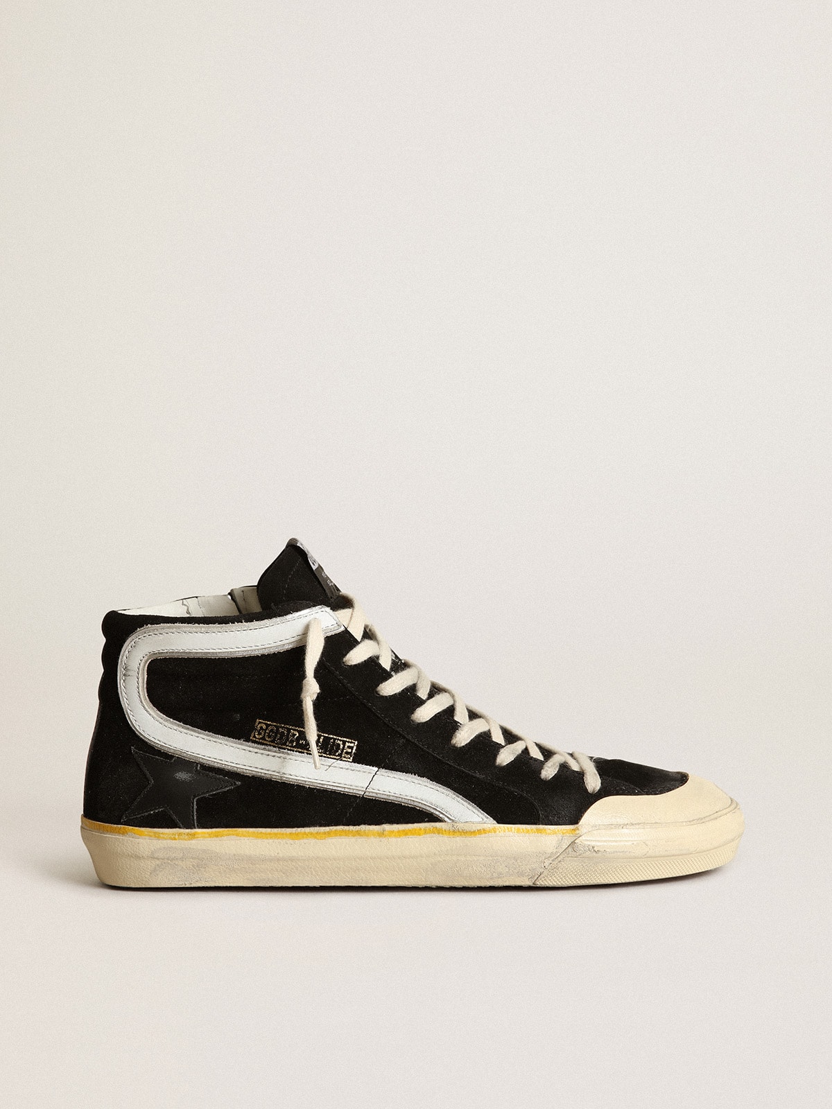 Golden Goose - Slide Penstar Uomo in suede nero con stella nera e virgola bianca in 