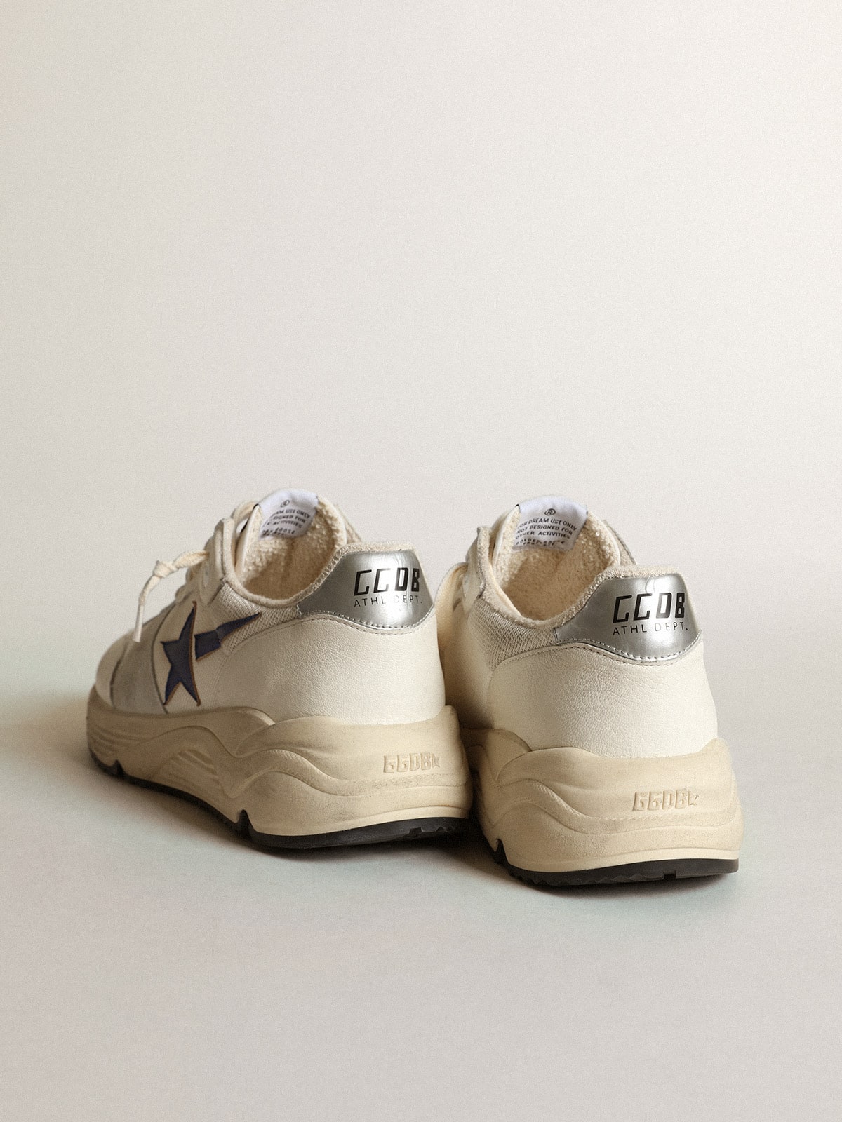 Golden Goose - Running Sole in white leather and mesh with blue laminated leather star  in 