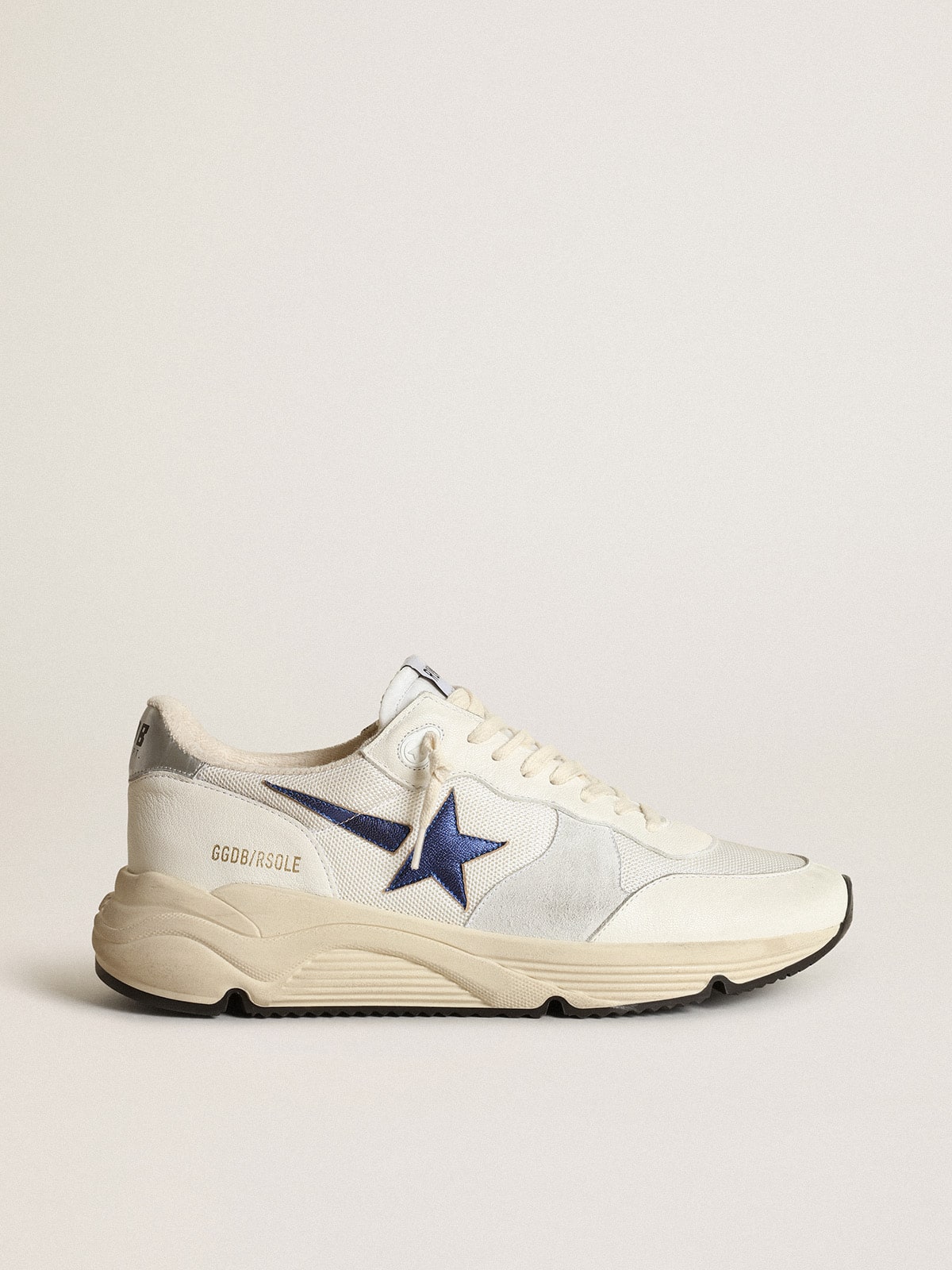 Running Sole en resille et cuir nappa blancs avec etoile bleue Golden Goose