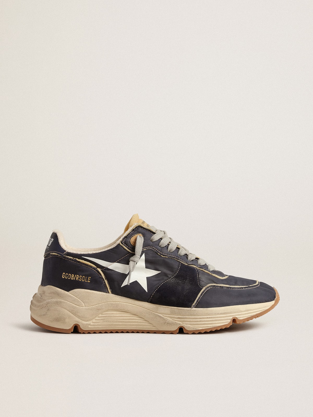 Golden Goose - 화이트 프린트 스타 블루 나일론 런닝솔 in 