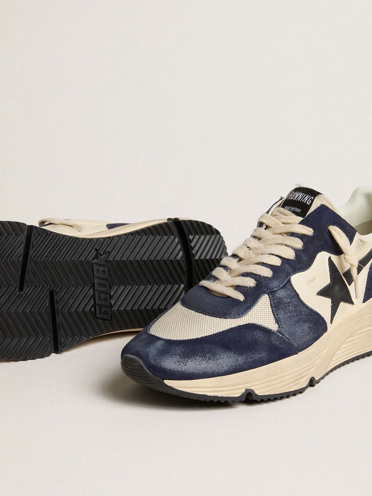Golden Goose - Men’s Running Sole in black and beige nappa leather with black star and heel tab in 