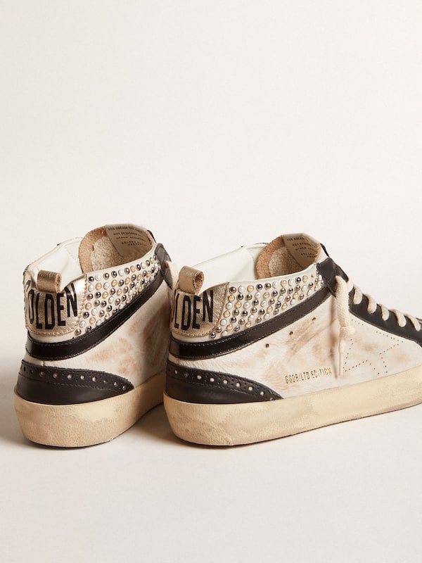 Golden Goose - Men’s Mid Star LTD in black and white leather with pearls and perforated star in 